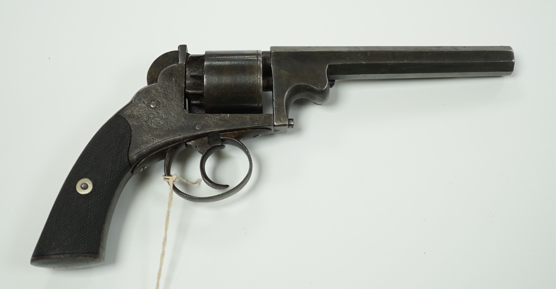 An English double action percussion open frame revolver, Patent No. A 721, c.1850